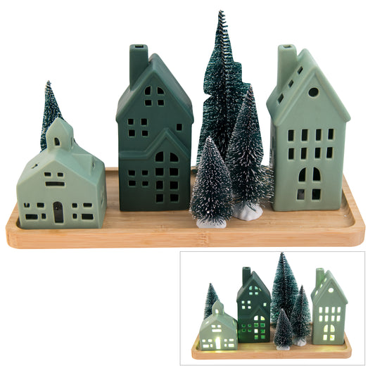 Green Christmas House Set LED