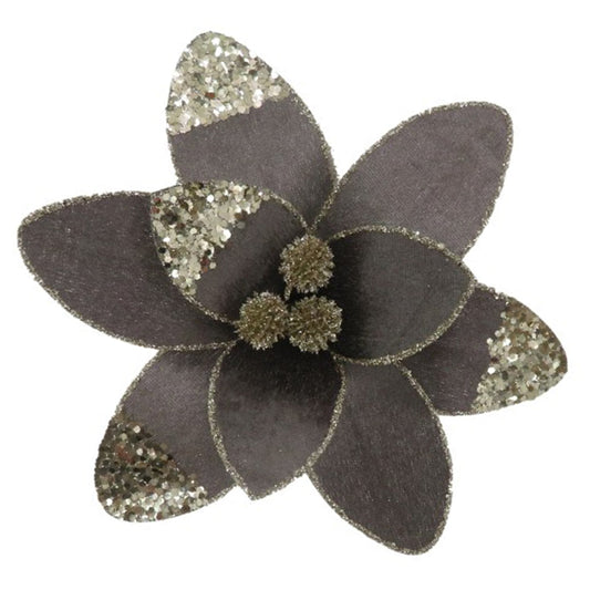 Poinsettia Brown Glitter Petals with Clip