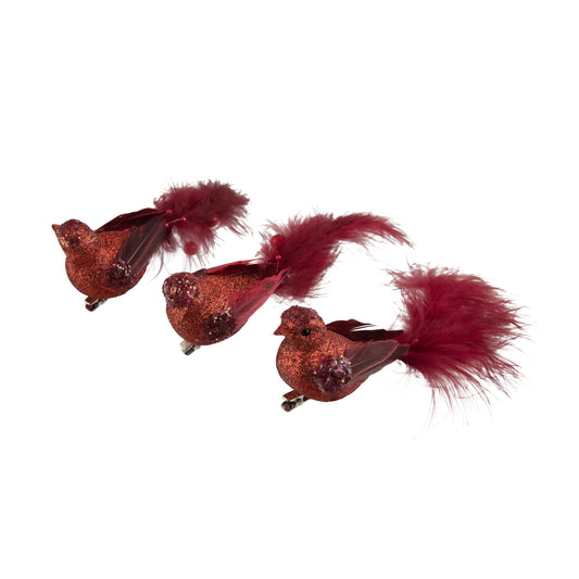 Bird Red Bush Tail with Clip