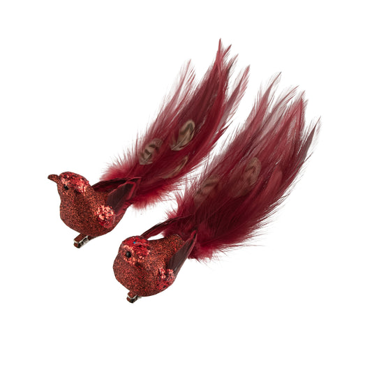 Bird Red Wispy Tail with Clip