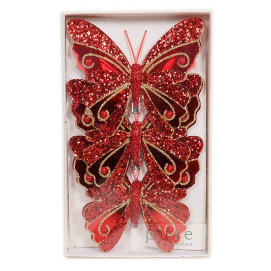 Butterfly Feather Red with Clip 3 pack