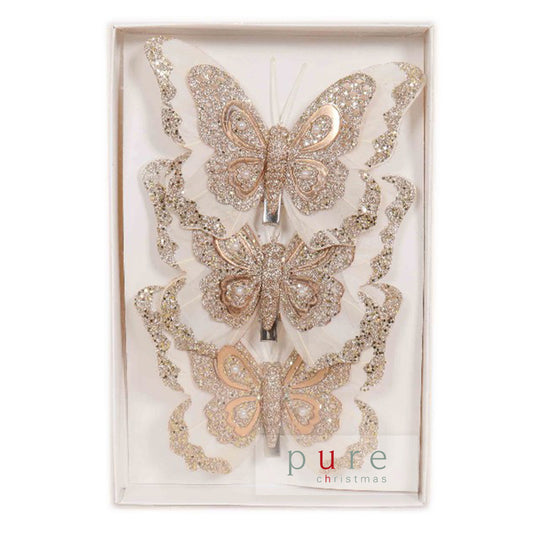 Butterfly Feather Cream Champagne with Clip 3 pack