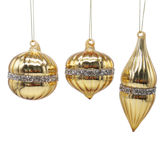 Hanging Glass Bauble Gold Ribbed