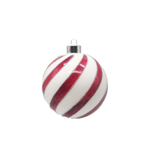 Hanging Glass Ball Bauble White Red