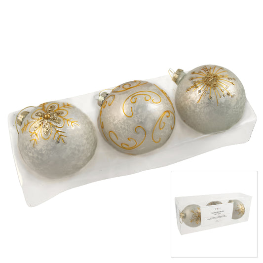 Hanging Glass Bauble Cream Gold Set 3