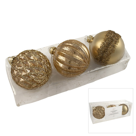 Hanging Glass Bauble Gold Set 3