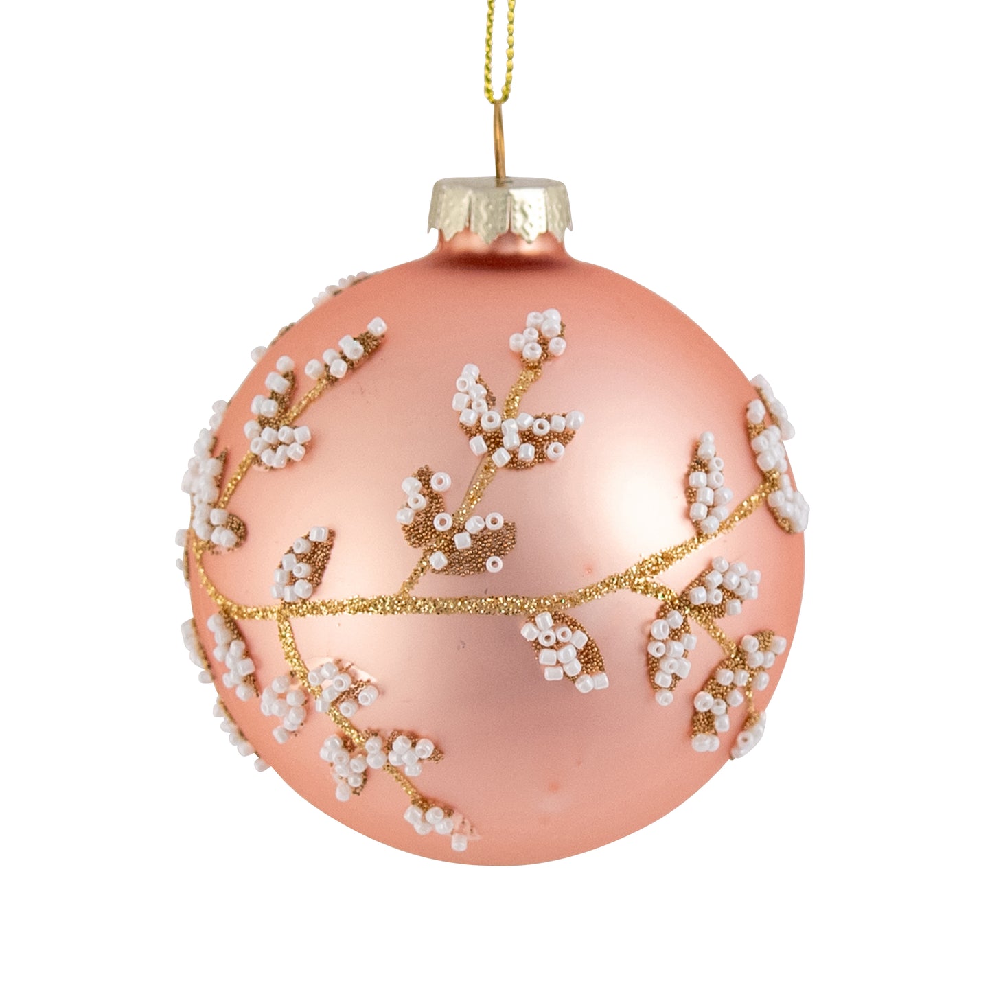 Hanging Bauble Glass Pink Diamonte Leaf