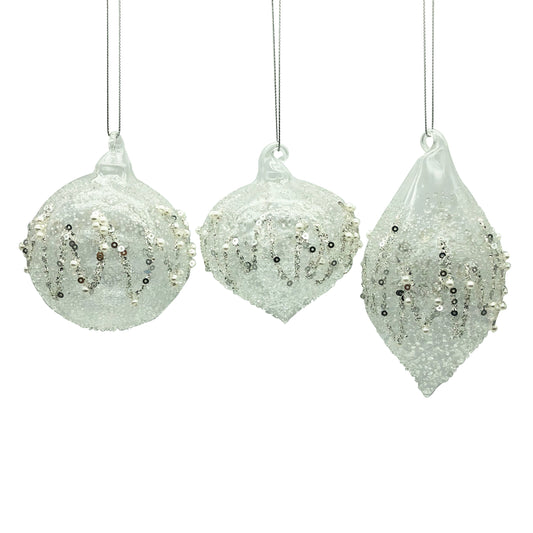 Hanging Glass Bauble White with Pearls