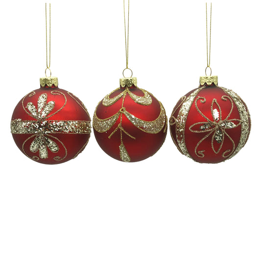 Hanging Glass Bauble Red Gold Petals