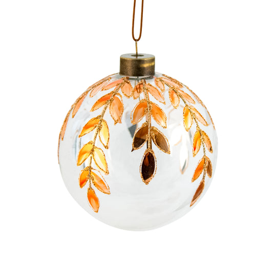 Hanging Bauble Glass Copper Gold Leaves