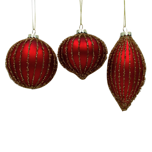 Hanging Glass Bauble Red Gold Lace