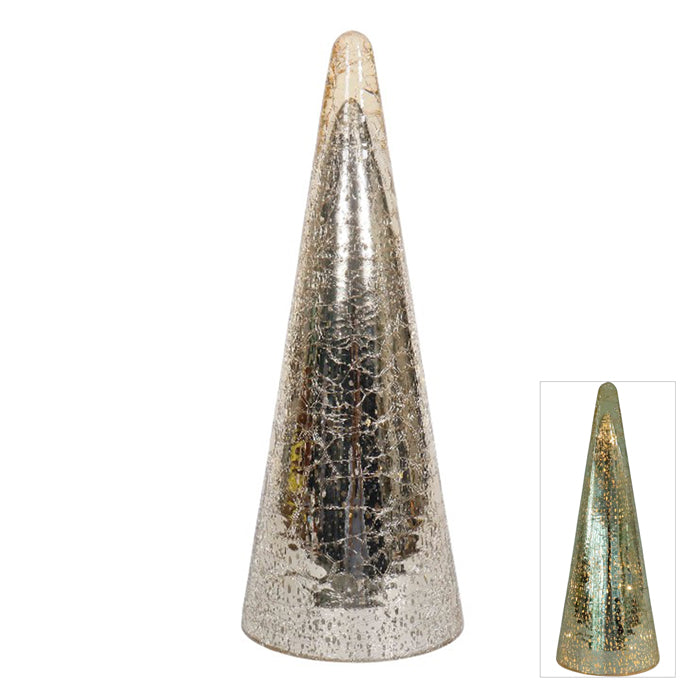 Mercury Glass LED Cone Tree | Gold Large