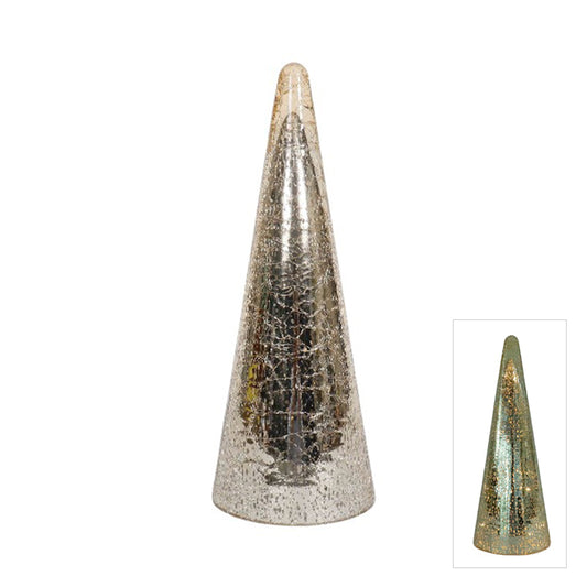 Mercury Glass LED Cone Tree | Gold Small