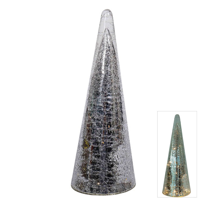 Mercury Glass LED Cone Tree | Silver Large