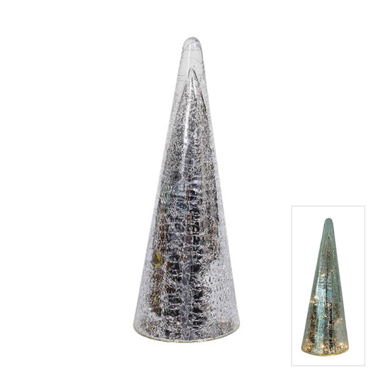 Mercury Glass LED Cone Tree | Silver Small