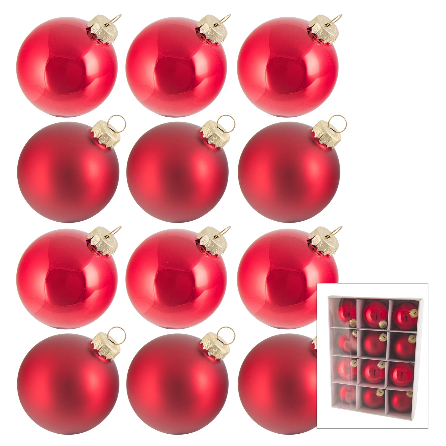 Hanging Bauble Glass Red Box 12