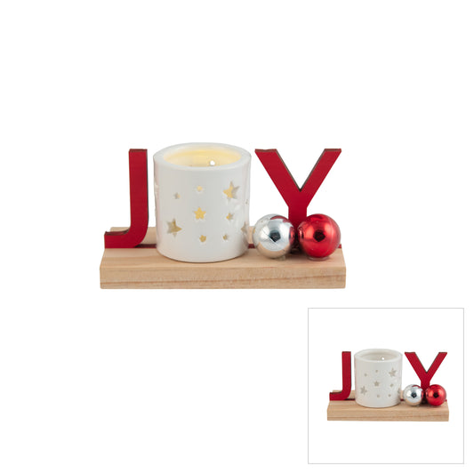 Timber Ceramic Christmas Tealight Holder - Joy