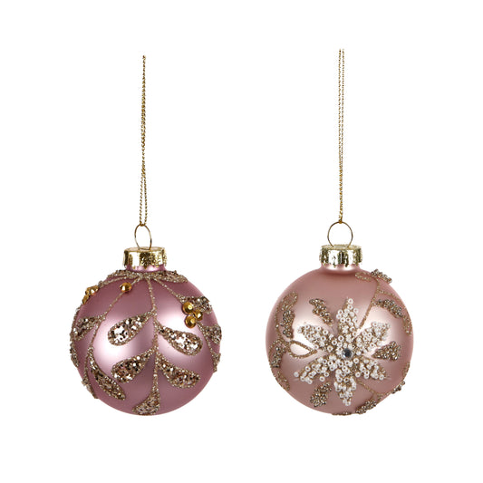 Hanging Glass Bauble Matte Pink Asst