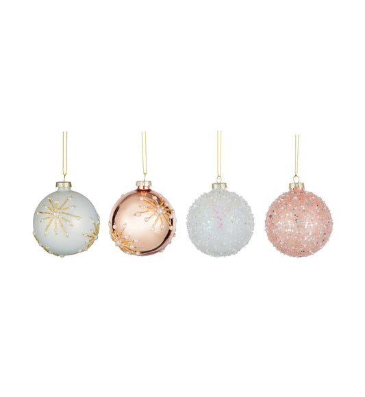 Hanging Glass Bauble Lustre White & Pink Asst