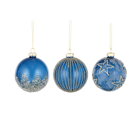 Hanging Glass Bauble Marine Blue/Silver Asst