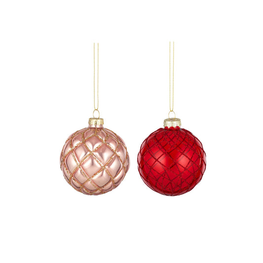 Hanging Glass Bauble Pink/Red Asst