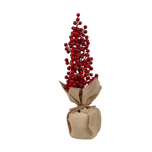 Red Berry Tree in Burlap Pot