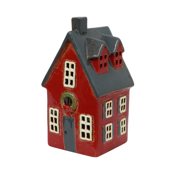 Alsace Tealight Cottage Red with Wreath