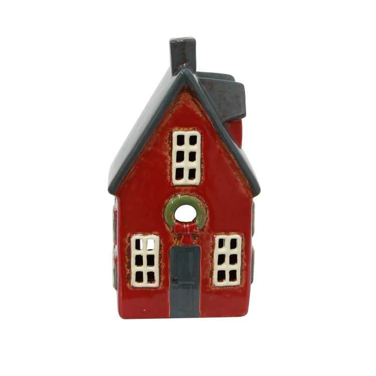 Alsace Tealight Cottage Red with Wreath
