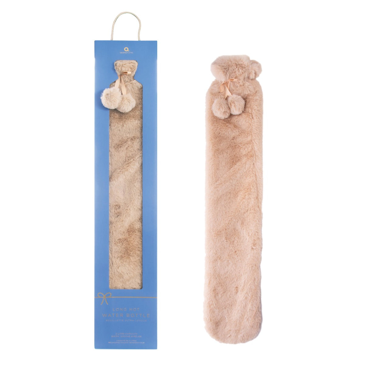 Long Hot Water Bottle - Mink Beige Faux Fur