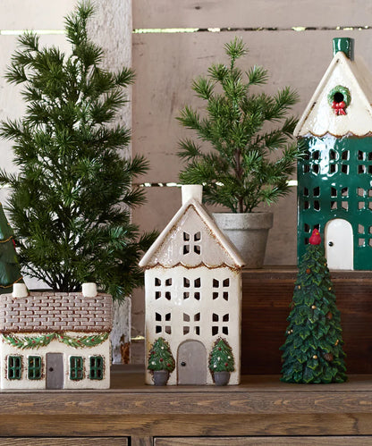 Christmas Tealight House Stone with Pots Medium