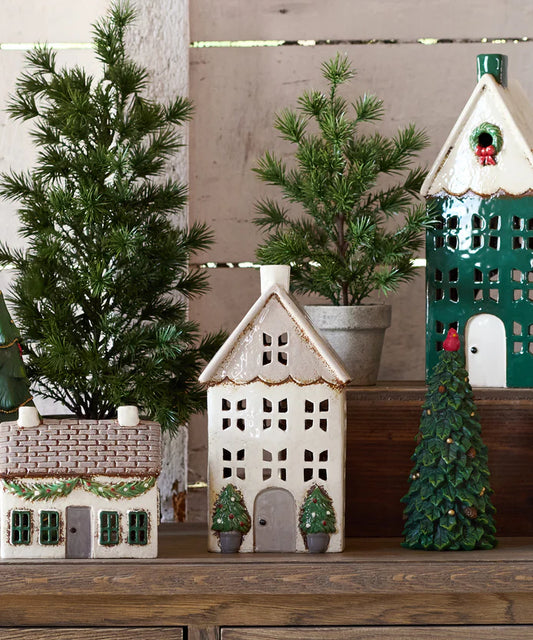 Christmas Tealight House Stone with Pots Medium