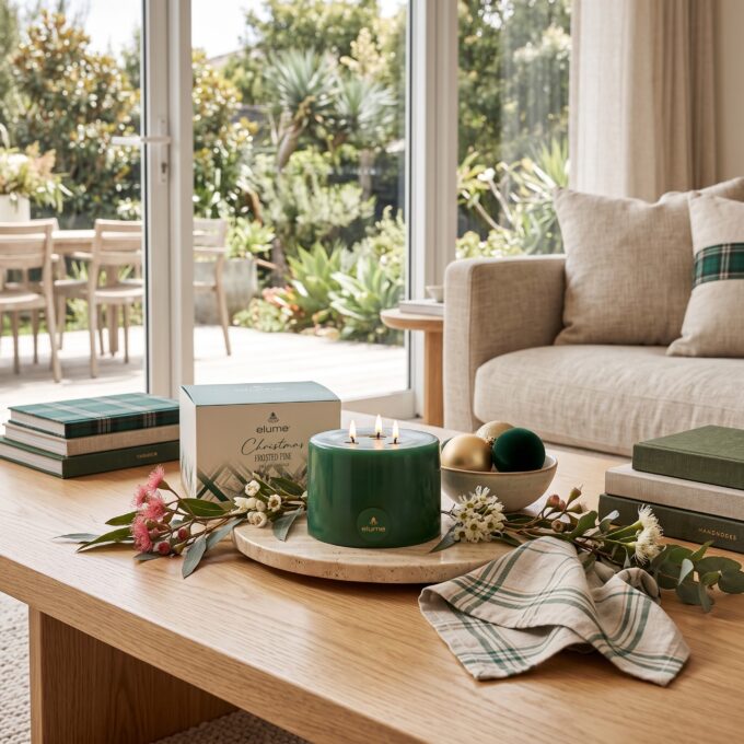 Christmas Frosted Pine Pillar Candle