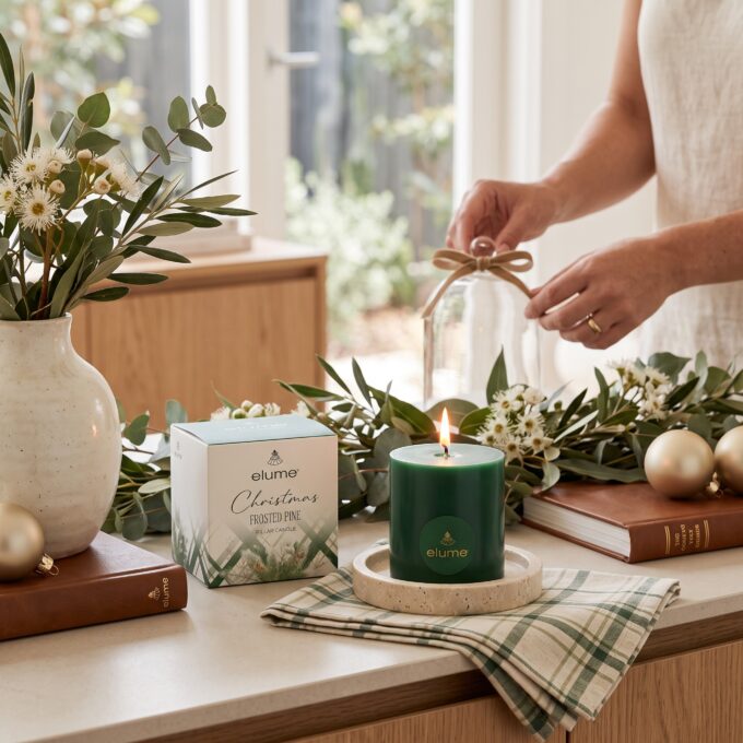 Christmas Frosted Pine Pillar Candle
