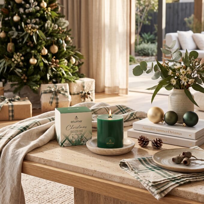 Christmas Frosted Pine Pillar Candle
