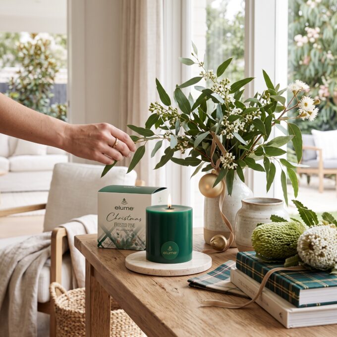 Christmas Frosted Pine Pillar Candle