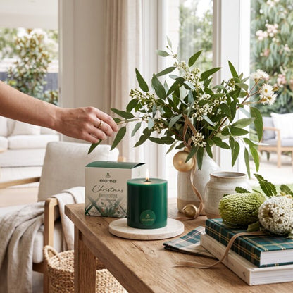 Christmas Frosted Pine Pillar Candle