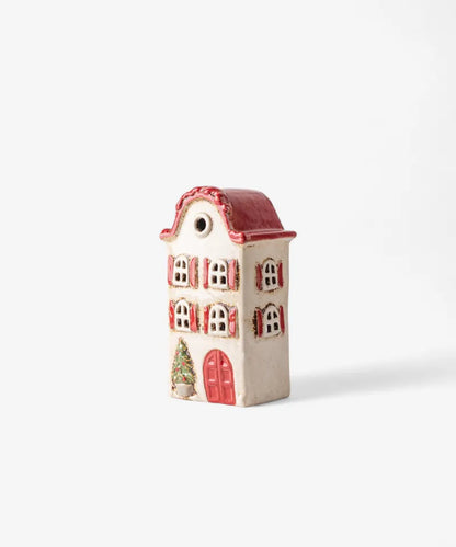 Alsace Tea Light Villa Christmas Stone with Red Shutters