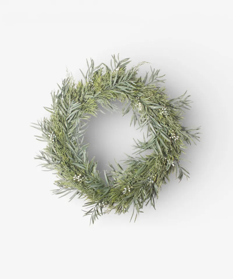 Mixed Silver Green Wreath 60cm