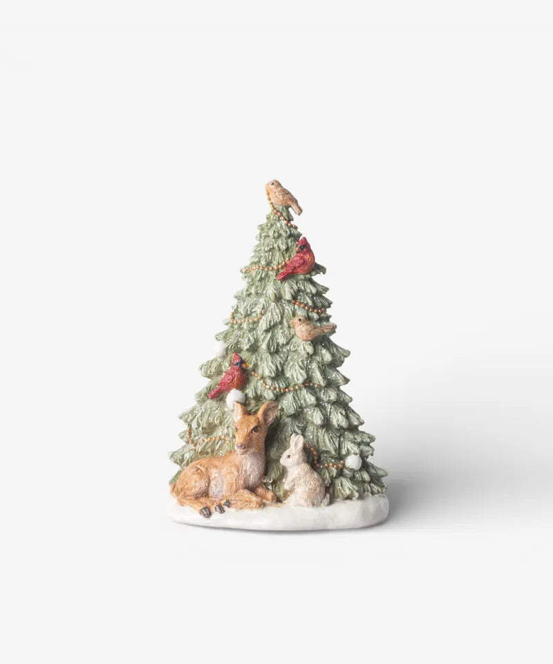 Festive Tree with Deer and Birds