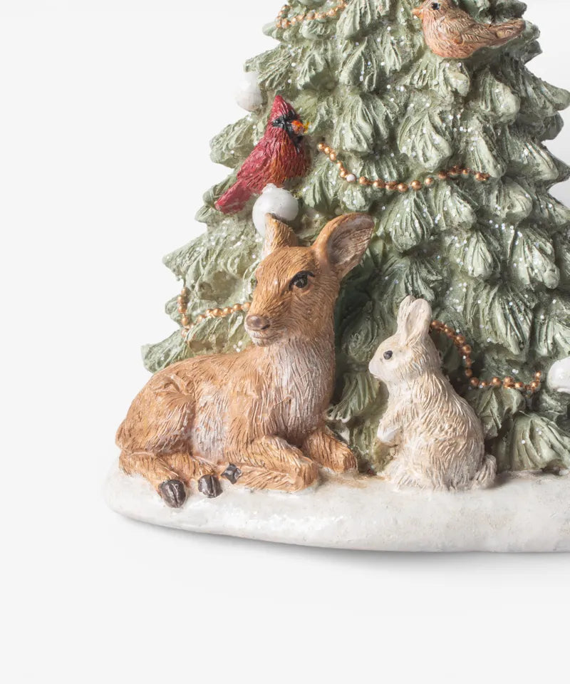 Festive Tree with Deer and Birds