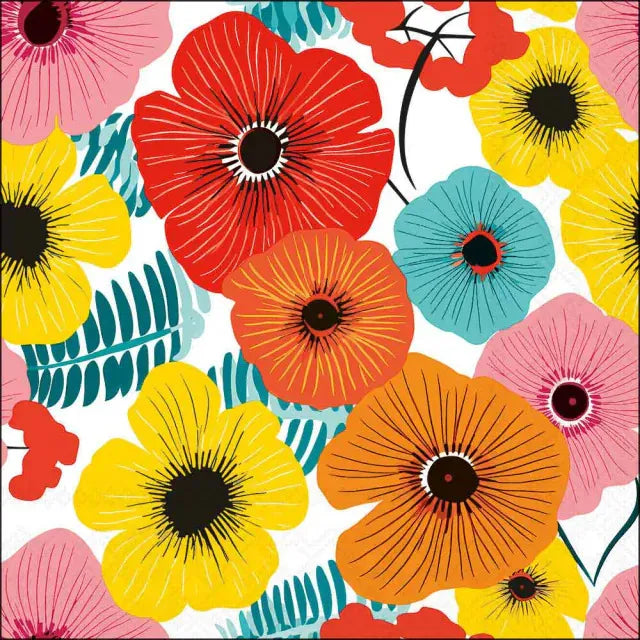 Luncheon Napkin Colourful Flowers | Red