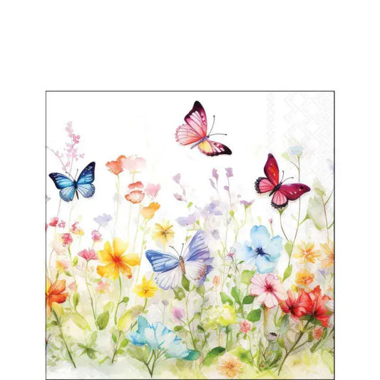 Cocktail Napkin Butterflies in Field | White