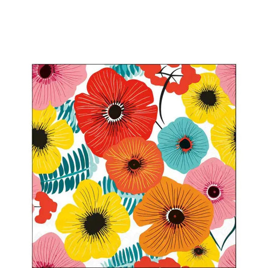 Cocktail Napkin Colourful Flowers | Red