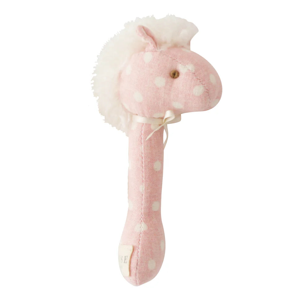 Rattle - Horse Stick Pink White Spot