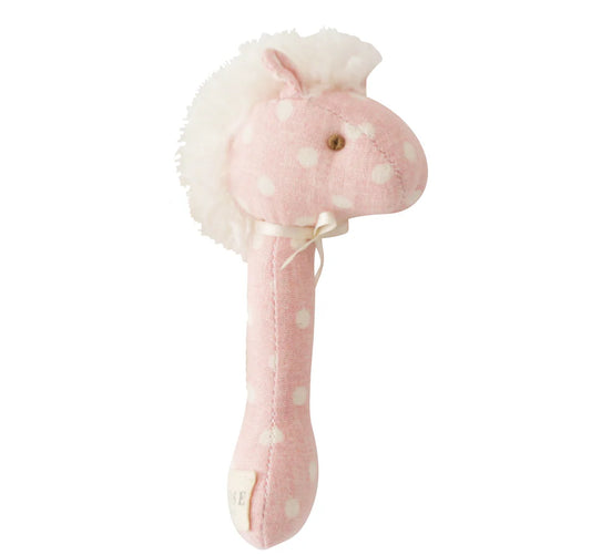Rattle - Horse Stick Pink White Spot