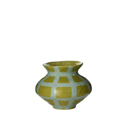 Eden Check Vase | Green with Blue Check