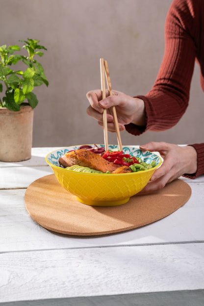 Mikasa Ramen Bowl | Yellow & Blue Geometric