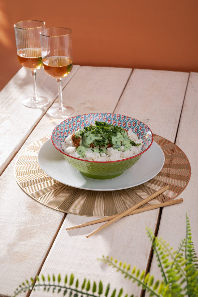 Mikasa Ramen Bowl | Green Blue Geometric