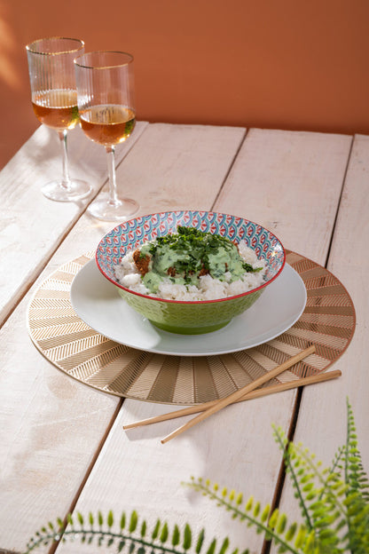 Mikasa Ramen Bowl | Green Blue Geometric