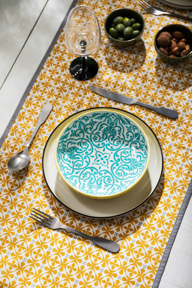 Mikasa Coupe Bowl | Yellow Blue Geometric